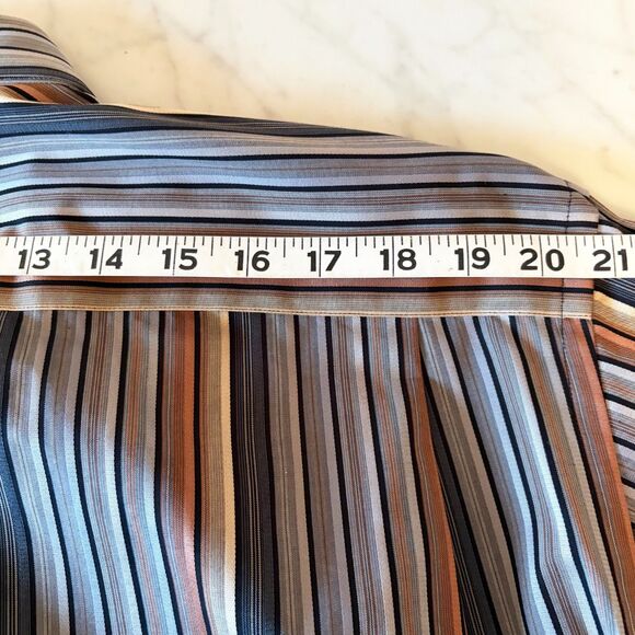 St. Croix Men’s Large Tall Shirt Made in Italy Brown Grey Stripes 100% Cotton - Picture 7 of 9